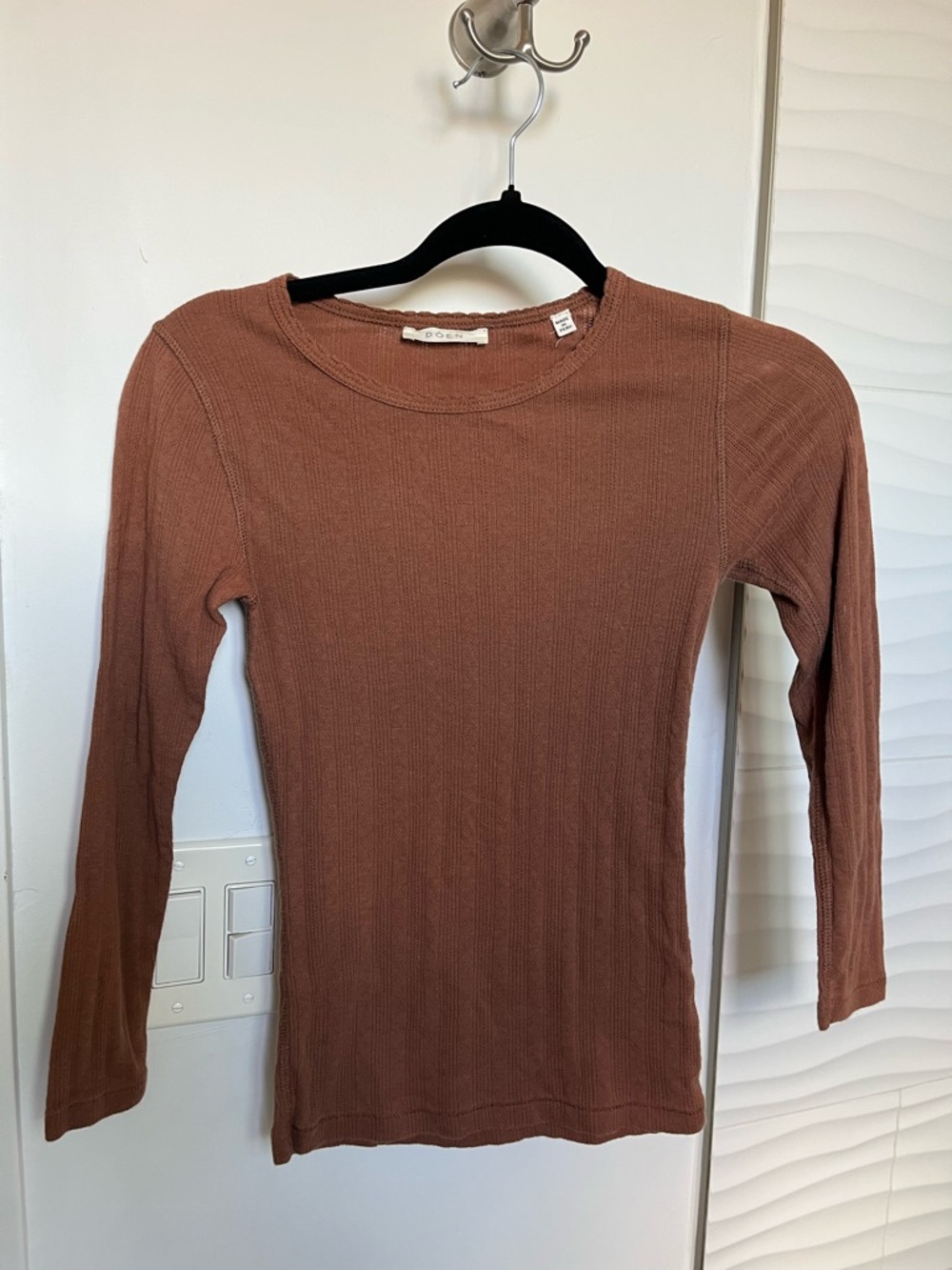 Doen Pointelle 100% Cotton 3/4 Sleeve Top in Terracotta Sz XS
